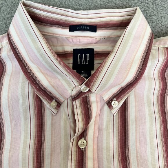 Gap Button Up Shirt Mens XL Striped Pink & Red Classic Cotton Long Sleeve Preppy - Picture 6 of 8